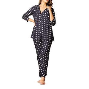 Ensemble de pyjama en molleton élégant et décontracté pour femmes, col rond, manches longues, vêtements de nuit d'hiver, 100% coton respirant, imprimé étoiles - Product Image 3
