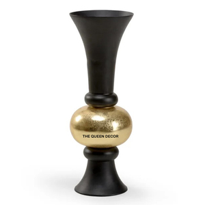 Ensemble de 3 vases à fleurs pour mariage, restaurant, hôtel, centre de table moyen, en aluminium et verre, forme ronde, plaqué or - Product Image 3