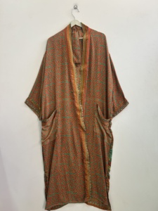 Kimono Largo de Seda Estilo Boho de Lujo para Mujer, Abierto por Delante, Ropa de Resort - Product Image 1