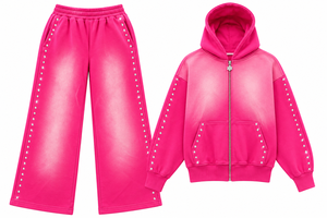 Ensemble sweat à capuche et pantalon large pour femme, orné de strass, avec détails de manches cloutées, deux pièces, style streetwear - Product Image 4