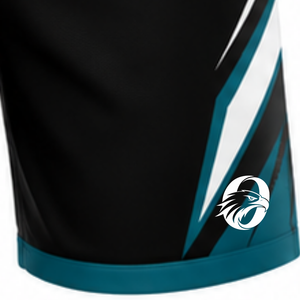 Shorts de volley-ball noir et bleu sarcelle, bas de tenue sportive légers pour la performance d'équipe, vêtements de match et uniformes d'entraînement pour clubs et joueurs - Product Image 6
