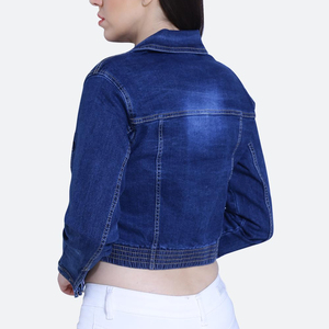 Veste en jean courte décontractée pour femme, col rabattu, fermeture en coton, manches longues, style printemps - Product Image 6
