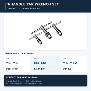 Jeu de 3 clés à cliquet réglables en T pour tarauds M1-M4, M4-M8, M6-M12, supports de tarauds manuels réversibles avec mâchoires auto-centrantes - Product Image 2