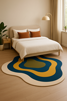 Tapis en laine fait main moderne à motifs tricolores bleu et blanc, tapis irrégulier doux et touffeté pour la maison, ensemble de tapis pour salon