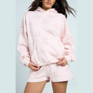 Custom DTF <b>Womens</b> Hoodie <b>Shorts</b> Set Polyester Cotton Casual Streetwear Personalized Print OEM Lounge Matching Two Piece Set - Product Image 1