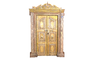Haswani Handicrafts - Puerta de Madera Tallada a Mano de Estilo Vintage con Marco Decorativo, Acabado Antiguo, Puerta de Entrada de Doble Panel - Product Image 3