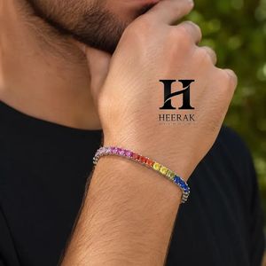 Men's Rainbow Gradient Tennis Necklace Gold Plated Colorful Multi <b>Gemstone</b> Iced Out Choker Chain Jewelry - Product Image 4