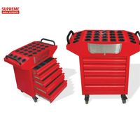 Chariot à outils à 5 tiroirs avec support à outils supérieur, armoire de rangement, système de verrouillage avec roues, tiroirs en PVC pour garage, usage industriel