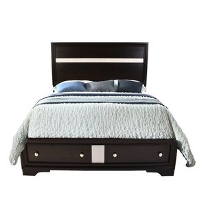 Letto matrimoniale in legno stile tradizionale con contenitore, colore nero - Product Image 1