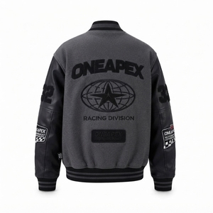 Blouson de course pour homme noir anthracite, style Letterman et Bomber, brodé, streetwear, vêtements en gros - Product Image 2