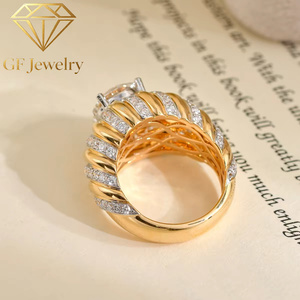 18K Yellow Gold Two-Tone Antique 2CT IGI Certified Round Lab Grown Diamond Cocktail <b>Ring</b> <b>Dome</b> Band Ins Luxury Statement <b>Ring</b> - Product Image 5