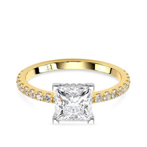 Anillo de Compromiso con Diamante Cultivado en Laboratorio, Corte Princesa, 2 CTW, Banda Pavé, Oro Sólido de 14K, Chapado en Rodio de Lujo, Anillo de Propuesta de Matrimonio - Product Image 1