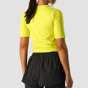 Camiseta de yoga informal para mujer, diseño de longitud crop, color personalizado, cintura ajustada, manga corta, diseño holgado, top de yoga para mujer - Product Image 2