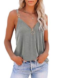 Women's Breathable Summer Knitted Tank <b>Top</b> V-Neck Spaghetti Strap Solid Color Polyester Casual Regular Length Custom Logo - Product Image 5