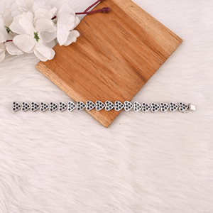 Luxury 925 Sterling Silver Natural Black Onyx & CZ Heart Tennis <b>Bracelet</b> Fine Jewelry for Unisex - Product Image 3