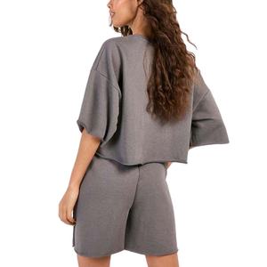 Ensemble deux pièces pour femme OEM, mode décontractée, blanc uni, été, manches courtes, taille haute, short court, costume 100% coton, ensembles pour femmes 2026 - Product Image 4