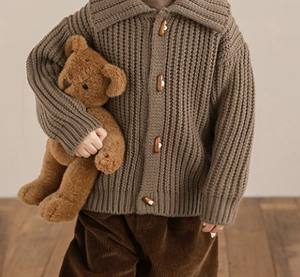 Cardigan en Coton Tricoté Main à Manches Bouffantes, Couleur Unie, 100% Coton, Boutons ODM, Vert, Automne, Écologique, Anti-Plis, Respirant - Product Image 4