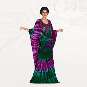 Caftán Farasha de Rayón con Patrón Espiral Artístico, Panel de Cuello Adornado, Talla Grande, Corte Holgado, Elegante, Largo hasta el Suelo, Estilo Drapeado, para Eid - Product Image 4