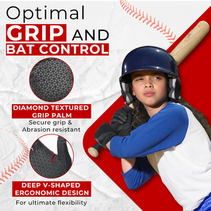 ถุงมือตีเบสบอลสีดำ พร้อมแผ่นรองฝ่ามือแบบ Hex Grip ผ้าถักโพลีเอสเตอร์ระบายอากาศได้ดี ปิดด้วยแถบตีนตุ๊กแก สำหรับผู้ใหญ่ทุกเพศ เหมาะสำหรับการฝึกซ้อม - Product Image 3