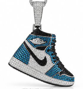 Colgante de zapatilla de baloncesto con moissanita talla princesa chapada en oro blanco, negro y azul, con diamantes de imitación, para hombre, ideal para fiestas. - Product Image 4