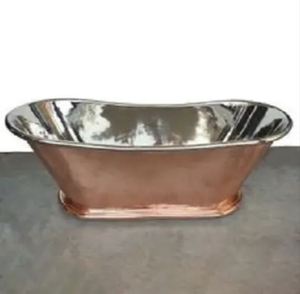 Baignoire autoportante ovale en cuivre, finition antique, en métal martelé, pour salle de bain domestique - Product Image 1