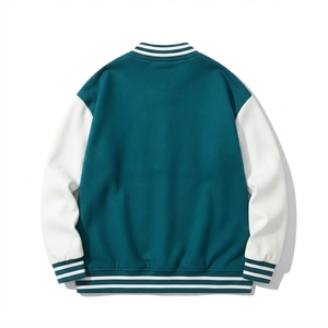 <b>Men's</b> Custom Casual Varsity Bomber <b>Jacket</b> Contrast Sleeve Baseball Style Outerwear Ribbed Trim Snap Button Front Waterproof - Product Image 5