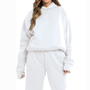 100% Cotton Plus Size Two Piece Tracksuits For <b>Women</b> White Color Breathable Quick Dry Outerwear Casual Hoodie <b>Trouser</b> Sets - Product Image 4