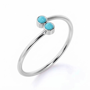 Anillo Solitario de Plata de Ley 925 con Turquesa de Doble Corte, Estilo Bohemia Clásico Vintage, Chapado en Rodio, para Mujer, Rhaya Jewels - Product Image 2