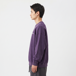 เสื้อสเวตเชิ้ตคอกลมผ้าฝ้ายคุณภาพสูงสำหรับผู้ชาย สีม่วงล้วน ปักโลโก้ได้ ทรงโอเวอร์ไซส์ หนานุ่ม - Product Image 6
