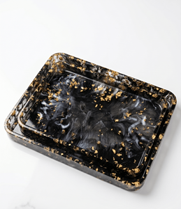 Juego de bandejas de resina epoxi con efecto mármol negro y lámina dorada – Bandeja rectangular decorativa para mesa, ideal para el hogar, hoteles y restaurantes - Product Image 1