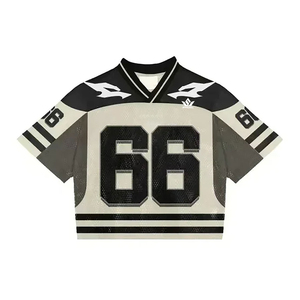 เสื้อฟุตบอลอเมริกันสีน้ำตาลสำหรับผู้ชาย หมายเลข 97 คอวี แขนสั้น ผ้าตาข่ายโพลีเอสเตอร์ระบายอากาศได้ดี แบบซับลิเมชั่น ชุดยูนิฟอร์มทีมแบบสั่งทำ - Product Image 1