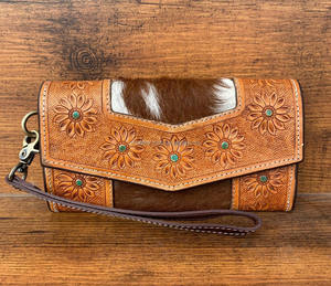 Pochette portefeuille à sculpter usinée à la main portefeuille en cuir de vachette élégant multi-usages embrayages en cuir occidental pour femmes - Product Image 4