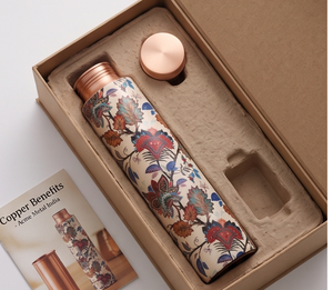 High Quality Floral Printed Design Copper Water Bottle Eco Friendly Leakproof Flask for Daily Hydration Travel Home Office - Product Image 1