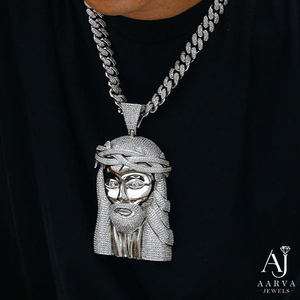 Collar con Colgante de Jesús Cristiano con Incrustaciones de Moissanita, Cadena de Latón Chapado en Oro Rosa, Joyería Hip Hop para Hombres y Mujeres - Product Image 1