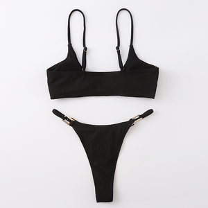 Conjunto de bikini con estampado floral para mujer, traje de baño de dos piezas, top acolchado push-up, parte inferior con lazo ajustable para playa o piscina - Product Image 1