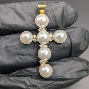 <b>Cross</b> Pendant Moissanite 925 Silver With Imitation Pearls And Round Cut Diamonds Unisex Religious <b>Charm</b> - Product Image 4