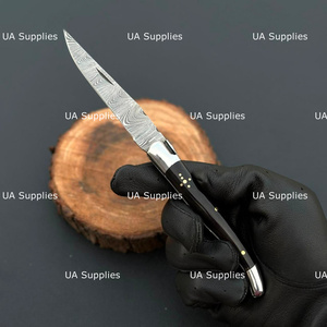Premium UA Supplies Laguiole Style Damascus Steel Folding Pocket Knife Handmade Traditional French Bull Horn Handle Hunting - Product Image 2