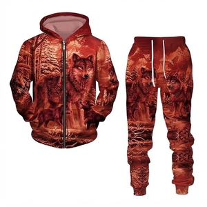 Survêtement unisexe à imprimé loup, à capuche, manches longues, fermeture éclair, vêtement décontracté d'hiver, coupe régulière, poches latérales, 100% polyester - Product Image 5