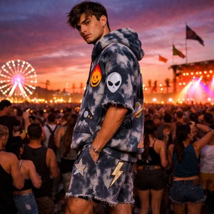 Conjunto de Sudadera con Capucha y Pantalones Cortos para Hombre, 100% Algodón Transpirable, Estilo Urbano Informal de Verano, Dos Piezas - Product Image 6