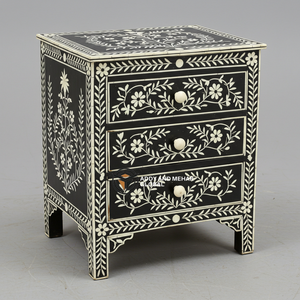 โต๊ะข้างเตียง 2 ลิ้นชัก งานแฮนด์เมดสไตล์โมเดิร์น ตกแต่งด้วยกระดูกสีดำลายดอกไม้ สำหรับตกแต่งห้องนั่งเล่นสุดหรู - Product Image 2