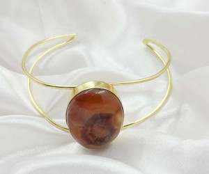 กำไลข้อมือหินเจโอดสีน้ำตาลธรรมชาติทรงรี ชุบทอง ปรับขนาดได้ - Product Image 4