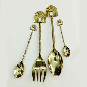 Juego de accesorios para el lavavajillas, set de cuchara y tenedor con mango de extremo redondo para servidor de ensaladas, pulido de espejo dorado único - Product Image 1