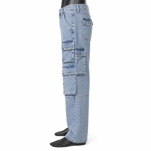 Jean cargo droit personnalisable en coton, taille mi-haute, durable, coupe décontractée, en denim, conçu pour un usage quotidien, OEM - Product Image 3