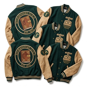 Blouson universitaire personnalisé OEM en laine avec manches en cuir, broderie horlogère, patch Deadbeat Escapement, manteau bleu marine - Product Image 3
