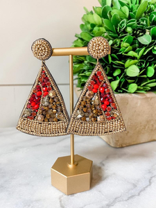 Boucles d'oreilles tendance personnalisées pour le jour du match, faites à la main, en perles de rocaille indiennes avec pompons, collection broderie - Product Image 3