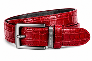DUMELA Cinturón formal vintage de cuero genuino rojo para hombre, ligero, duradero, con hebilla cuadrada plateada, 40 pulgadas - Product Image 2