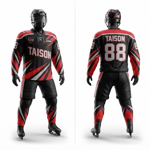 Uniforme de Hockey sobre Hielo Premium de Poliéster 240 GSM, Diseño de Paneles en Verde Azulado, Azul Marino y Blanco, Personalizado con Nombre y Número en la Parte Delantera por Transferencia Térmica, Ropa Deportiva de Élite - Product Image 1