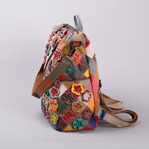 Ando Bag Genuine Cowhide Leather <b>Floral</b> Patchwork <b>Backpack</b> Women Multicolor Shoulder Bag - Product Image 3