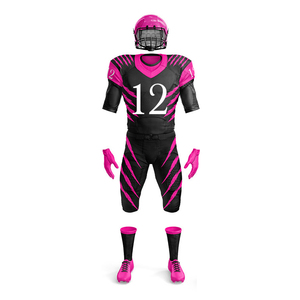 American Football Uniform Set Men's Black Red Striped Sublimated Jersey Pants Gloves <b>Socks</b> Fitted <b>Moisture</b> Wicking All Seasons - Product Image 5
