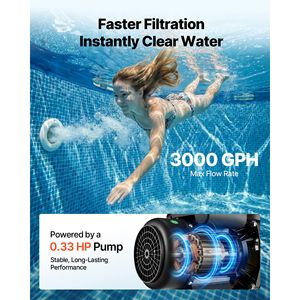 Bomba para Piscina de 0.33 HP, 3000 GPH, 12 Pulgadas, Filtro de Arena Sobre el Nivel del Suelo, Preensamblado, Sin Fugas - Product Image 4